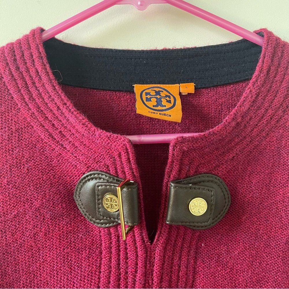 Tory Burch Maroon Sweater Leather Wool Alpaca Large L - Picture 7 of 8